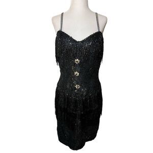Vintage- LILLIE RUBIN After Five‎ Size 10 Beaded Black Evening Party Dance Dress